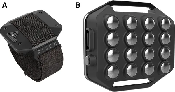 Pison is a wrist-worn device that uses stainless steel sensors to track body signals from the top of the wrist.