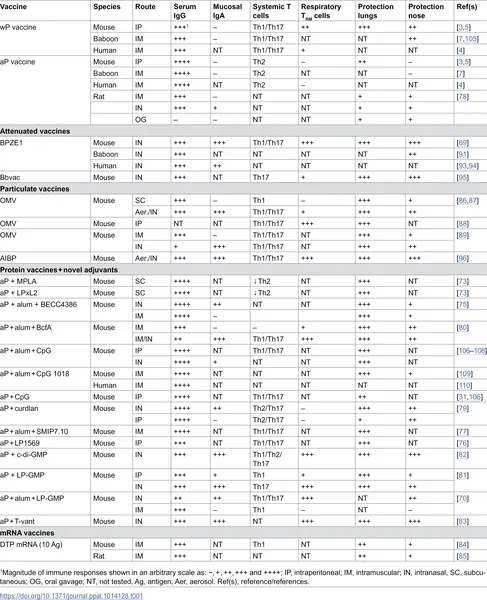 Table showing how vaccines help the body fight the whooping cough bacteria, Bordetella pertussis.