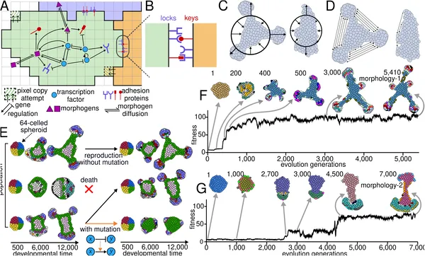 A model shows how cells with different proteins stick, communicate, and form shapes, measuring how complex these shapes are compared to a circle.
