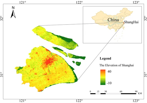 Map showing the location and layout of Shanghai city in China.