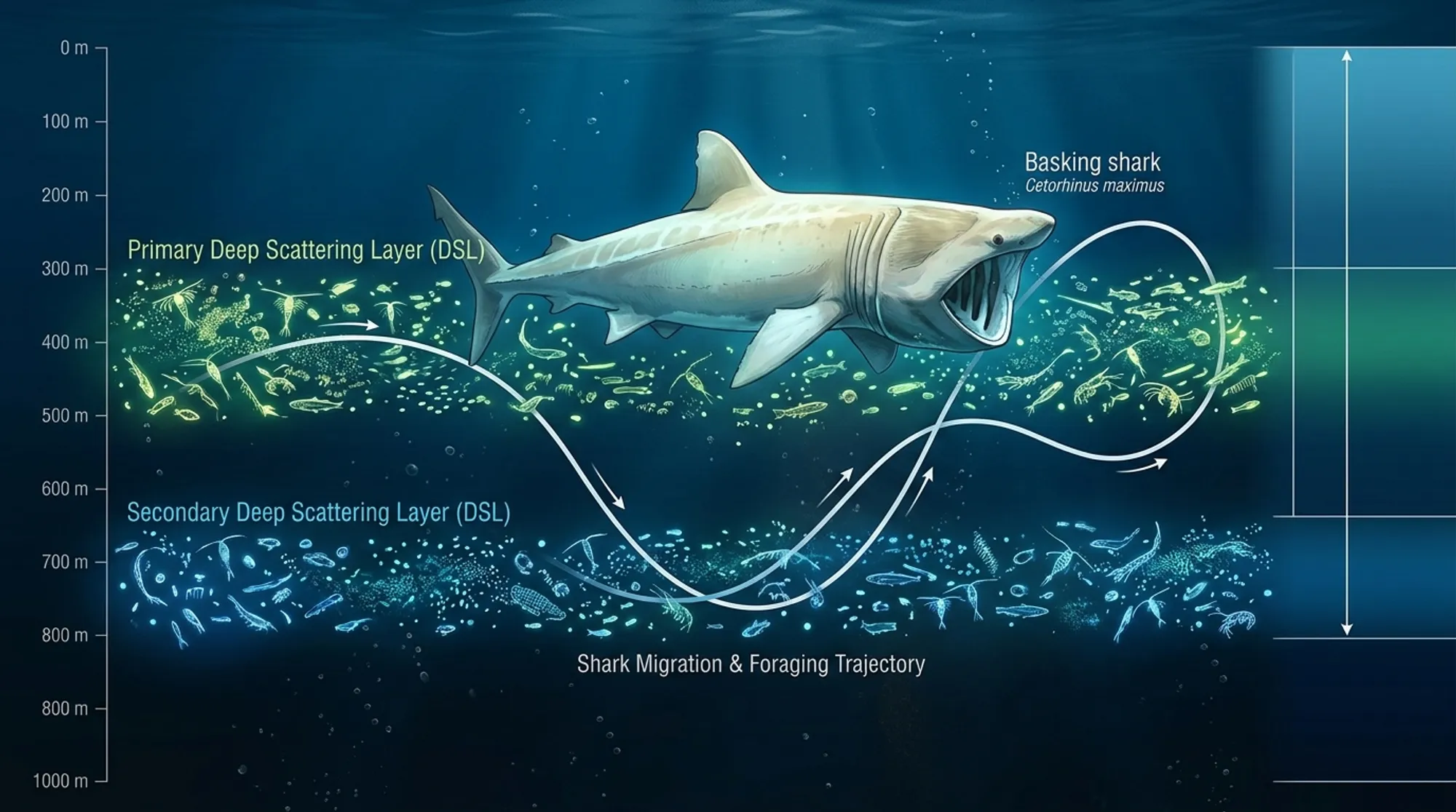 Cover for Basking Sharks Dive Deep: Unveiling Their Overwintering Migration and Foraging in the Atlantic Ocean’s Twilight Zone