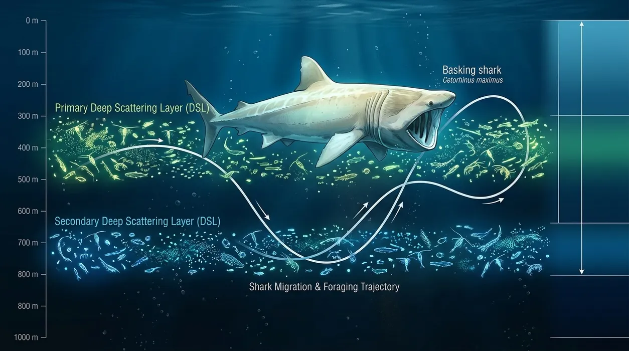 Basking Sharks Dive Deep: Unveiling Their Overwintering Migration and Foraging in the Atlantic Ocean’s Twilight Zone blog post